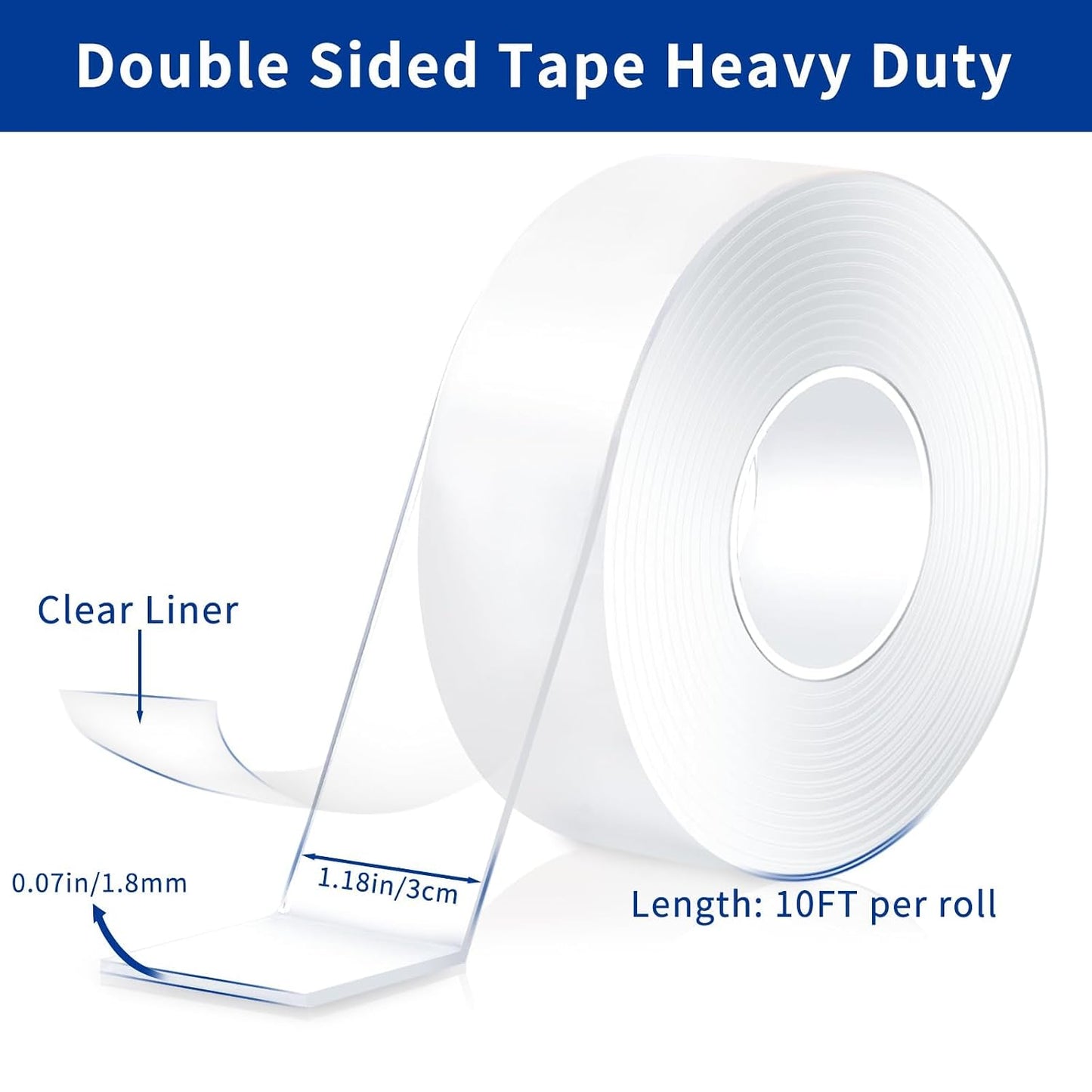 Nano Double Sided Heavy Duty Mounting Tape 2 Rolls, 20FT Total, 120 x 1.18 Inch, Removable Washable Reusable Adhesive Tape for Wall Hanging, Home Decor, Posters, Crafts, Classroom & Office