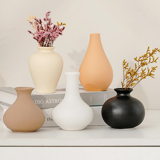 Ceramic Vase Set of 5,Neutral Colors,Home Decor Floral Vase Decorations for Living Room Centerpiece Shelf Bedroom Office Kitchen Dining Desk Bathroom