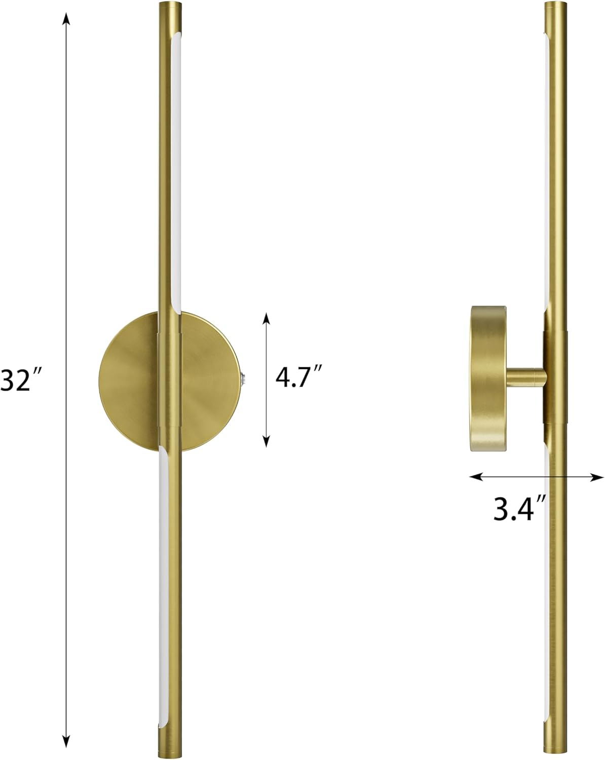 24 Inch Battery Operated Wall Sconce Set of 2, Dimmable Battery Sconces with Remote Control, 8000 mAh Rechargeable Sconces, 350° Rotate Modern LED Lights for Bedroom, Living Room, Black Gold