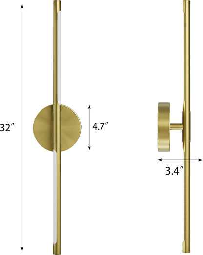 24 Inch Battery Operated Wall Sconce Set of 2, Dimmable Battery Sconces with Remote Control, 8000 mAh Rechargeable Sconces, 350° Rotate Modern LED Lights for Bedroom, Living Room, Black Gold