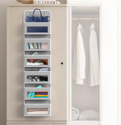 Simple Houseware 6 Clear Window Pocket Over Closet Door Storage Hanging Organizer for Bedroom, Bathroom, Pantry, Beige