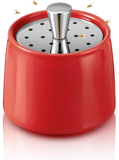 Ceramic Fruit Fly Trap for Indoors, Reusable Kitchen Fly Catcher with Stainless Steel Vent Lid, Uses Safe & Natural Vinegar Bait Trap, Dishwasher Safe, Easy to Use (White,1 Pack)