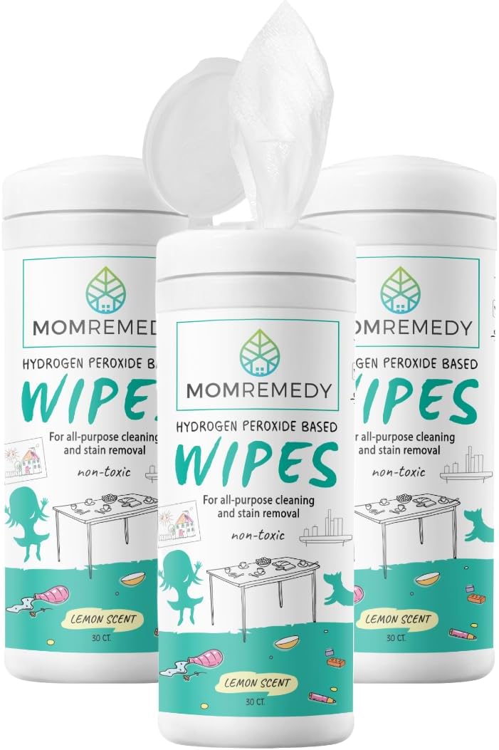 MOMREMEDY Hydrogen Peroxide Cleaning Wipes | All Purpose Cleaner and Stain Remover | Multipurpose for Home, Kitchen, Bathroom, All Surfaces | Non-Toxic