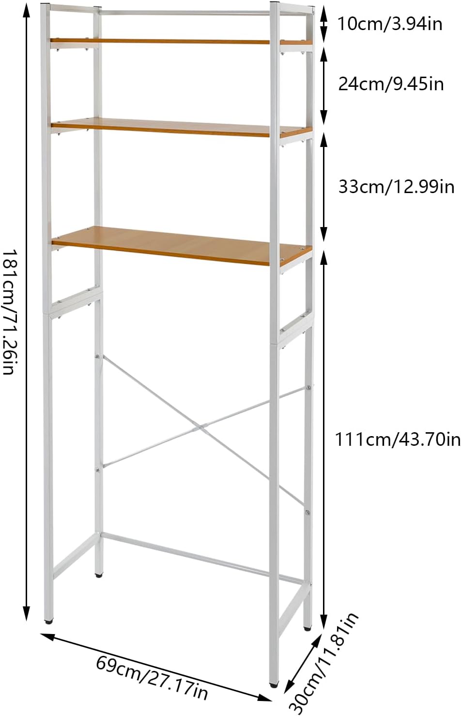 Over The Washer and Dryer Storage Shelf, 3-Tier Floor-Standing Storage Rack Metal Utility Organizer for Laundry Room Bathroom Kitchen