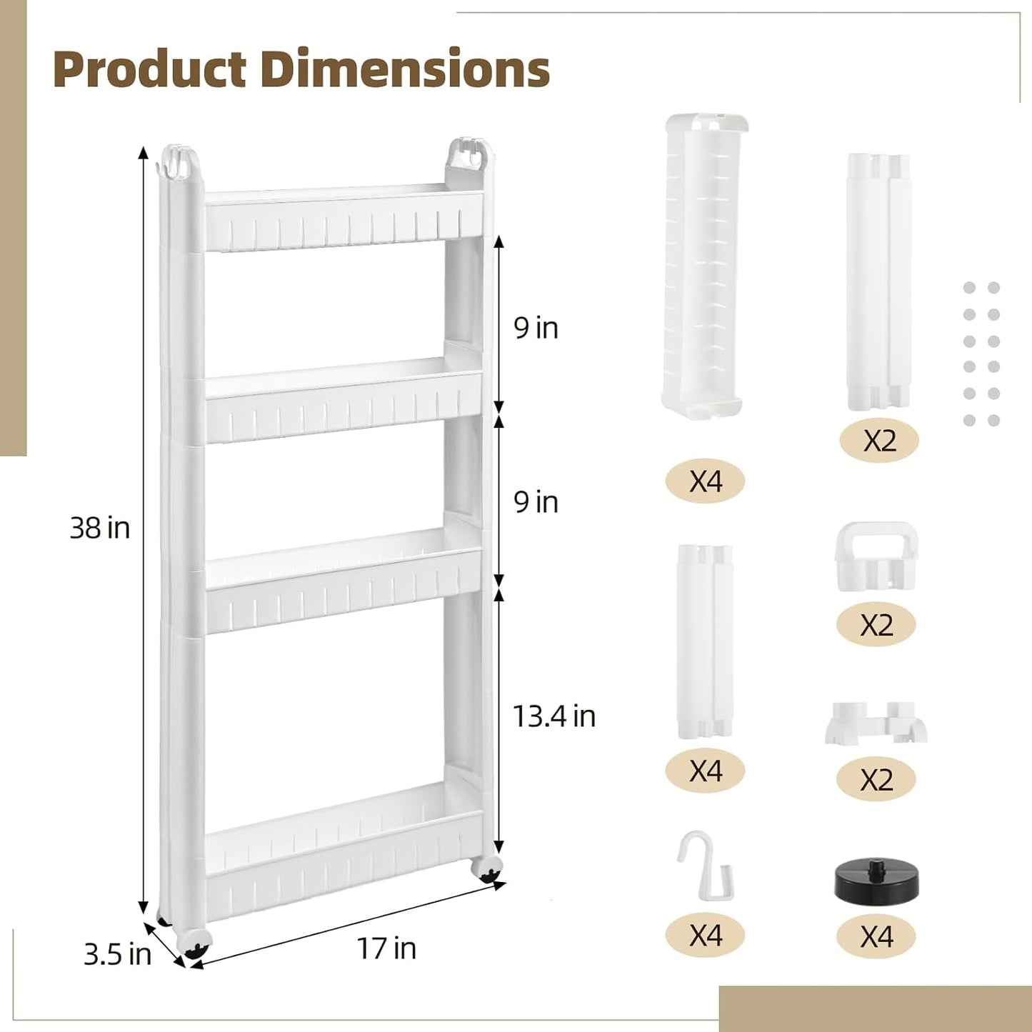3 Tiers Slim Rolling Storage Cart, 3.5 Inches Slim Slide Out Bathroom Organizer Cart, Tiered Storage Rack with Wheels, Narrow Mobile Utility Cart for Laundry Room, Kitchen, Office, Sturdy Room