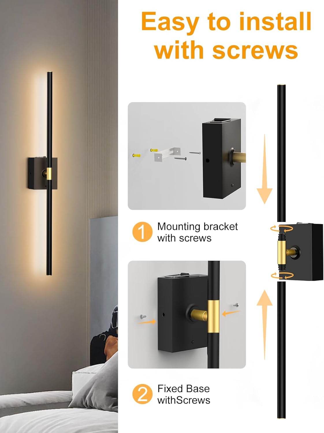 Battery Operated Wall Sconces Set of 2: 10000mAh Rechargeable Wall Lights with Remote, 360° Rotate 3000K-6000K LED Wireless Wall Light Fixtures Decor for Bedroom Living Room Hallway Picture Lighting