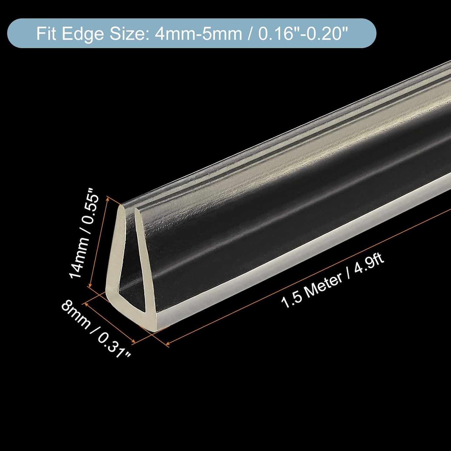 uxcell U Channel Edge Trim, 4.9ft Length Soft Rubber Guard Seal Strip Edge Protector Fit for 1-2mm Edge, (9/32" W x 5/32" H) Clear
