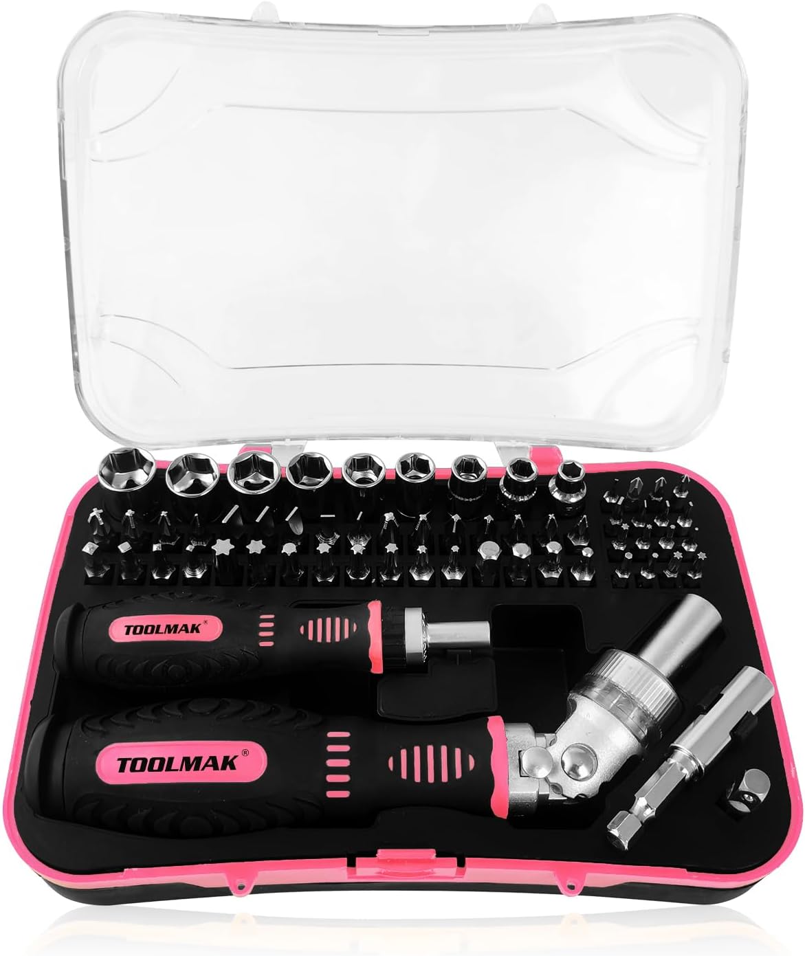 TOOLMAK 61pcs Ratcheting Screwdriver, Socket & Precision Bit Set | Cr-V Steel, Rotatable Handle, Storage Case Included, Ideal for Bike, Watch & Glasses Repair
