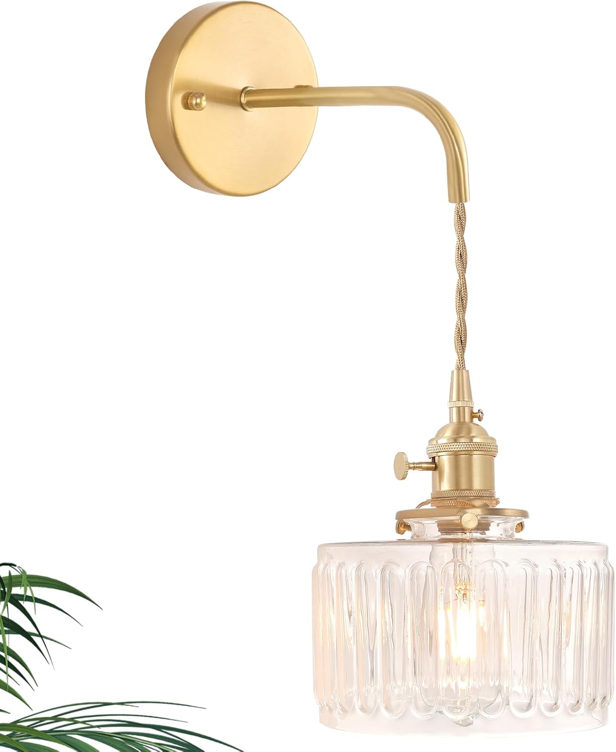 Shenmoyl Vintage Battery Operated Wall Sconce with Clear Striped Glass Lampshade 5000 mAh Rechargeable Battery Powered Wall Light with Remote Control for Bedside Bedroom Doorway, Set of 2