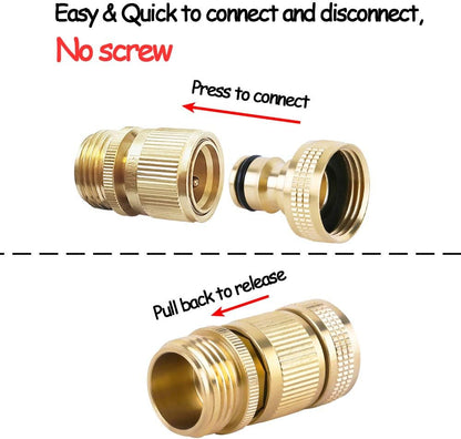 HQMPC Garden Hose Quick Connect Solid Brass Quick Connector Garden Hose Fitting Water Hose Connectors 3/4 inch GHT