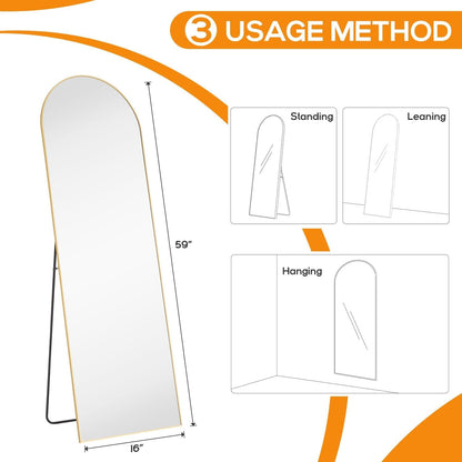 Arched Mirror Full Length, Upgraded 16"x59" Body Wall Mirrors with Shatter-Proof Glass, Floor Standing, Hanging or Leaning, Tall Arch Mirror with Stand Aluminum Alloy Frame for Bedroom, Black