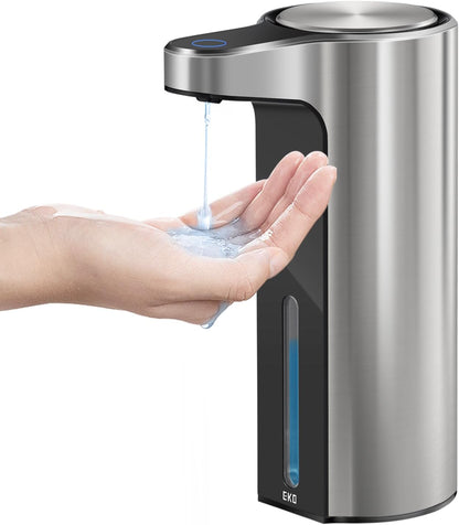 EKO Aroma 9 fl oz Automatic Liquid Soap Dispenser, Rechargeable & Water-Resistant Soap Dispenser for Kitchen and Bathroom with Adjustable Volume Control (Matte Black Steel)