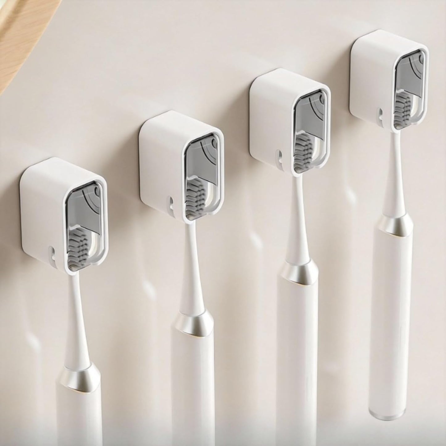 4PCS Wall Mounted Toothbrush Holders with Cover, Self Adhesive Single Slot Organizer, Moisture & Dust Proof for Electric/Regular Toothbrushes, Bathroom Shower Storage for Family & Travel (Black)