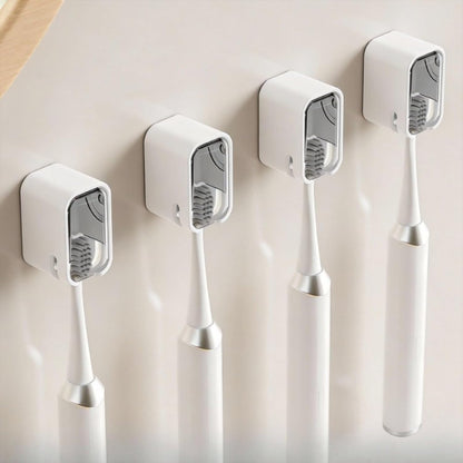 4PCS Wall Mounted Toothbrush Holders with Cover, Self Adhesive Single Slot Organizer, Moisture & Dust Proof for Electric/Regular Toothbrushes, Bathroom Shower Storage for Family & Travel (Black)