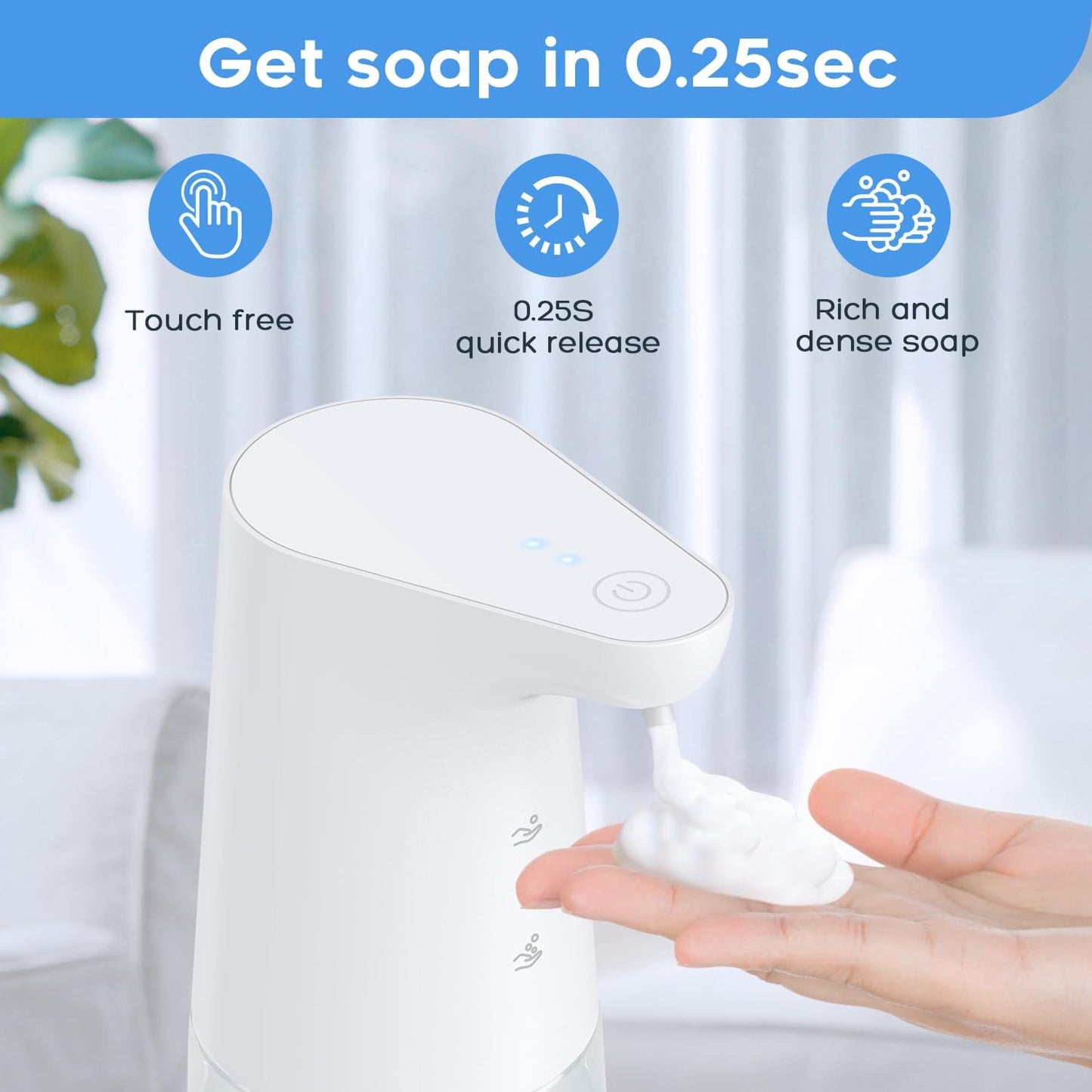 LAOPAO Rechargeable Automatic Foaming Soap Dispenser - Stainless Steel Touchless 9oz Foam Soap Dispenser for Bathroom and Kitchen - Xmas Gift