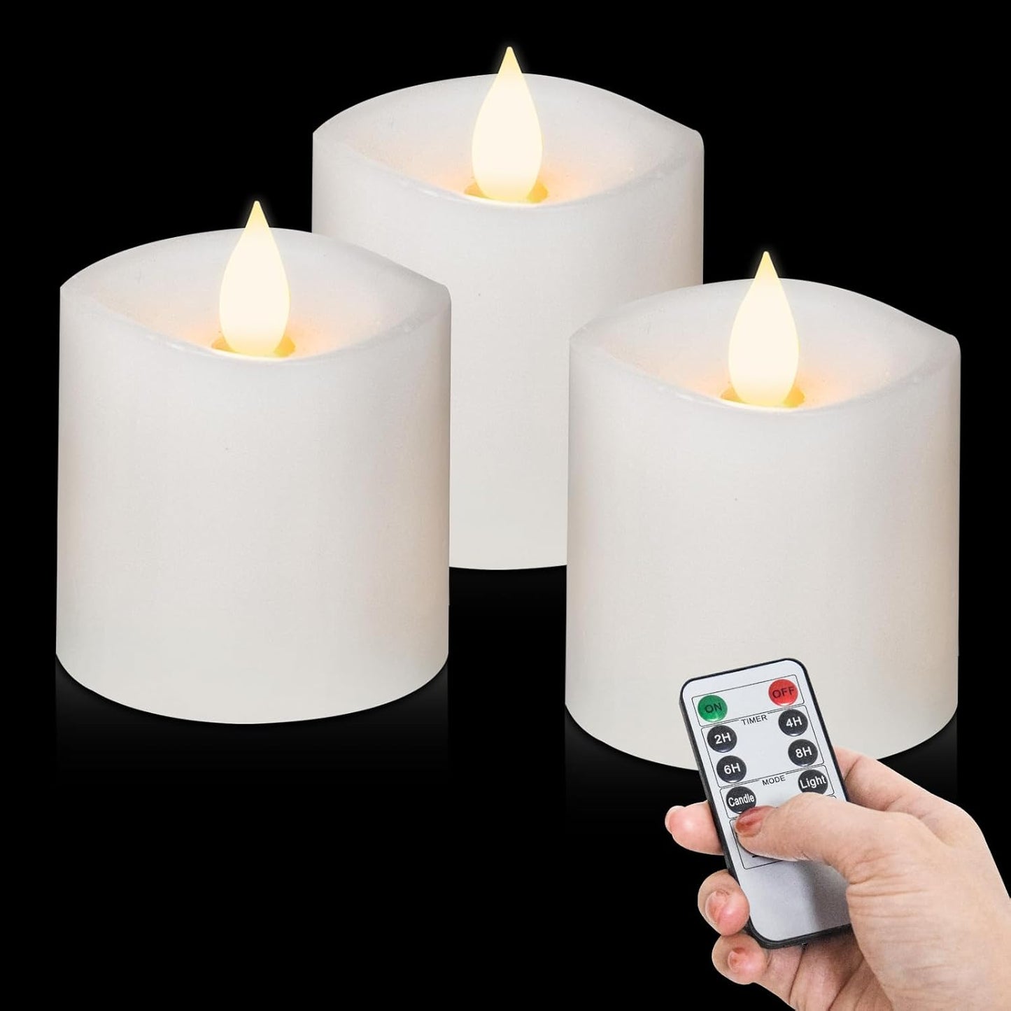 3x4 Flickering Flameless Candles Set of 3,Real Wax Pillar LED Candles,with Timer,4 inch Flameless Candles with Remote,for Party Wedding Holiday Home Decor,Ivory