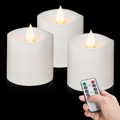 3x4 Flickering Flameless Candles Set of 3,Real Wax Pillar LED Candles,with Timer,4 inch Flameless Candles with Remote,for Party Wedding Holiday Home Decor,Ivory