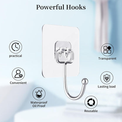 10 PCS Adhesive Wall Hooks 33lb(Max) Reusable Anti-Skid Traceless Hooks Heavy Duty 180 Degree Rotating,Waterproof and Oilproof, Bathroom Kitchen Heavy Duty Self Adhesive