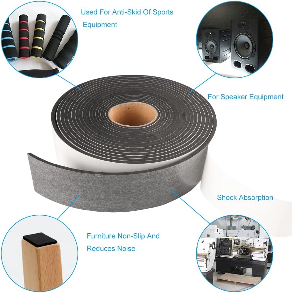 Seal Foam Tape,1/2 Inch W x 1/8 Inch T Weather Stripping for Door and Window,High Density Single Sided Closed Cell Door Insulation Weather Strip, 3 Rolls Total 50FT Black