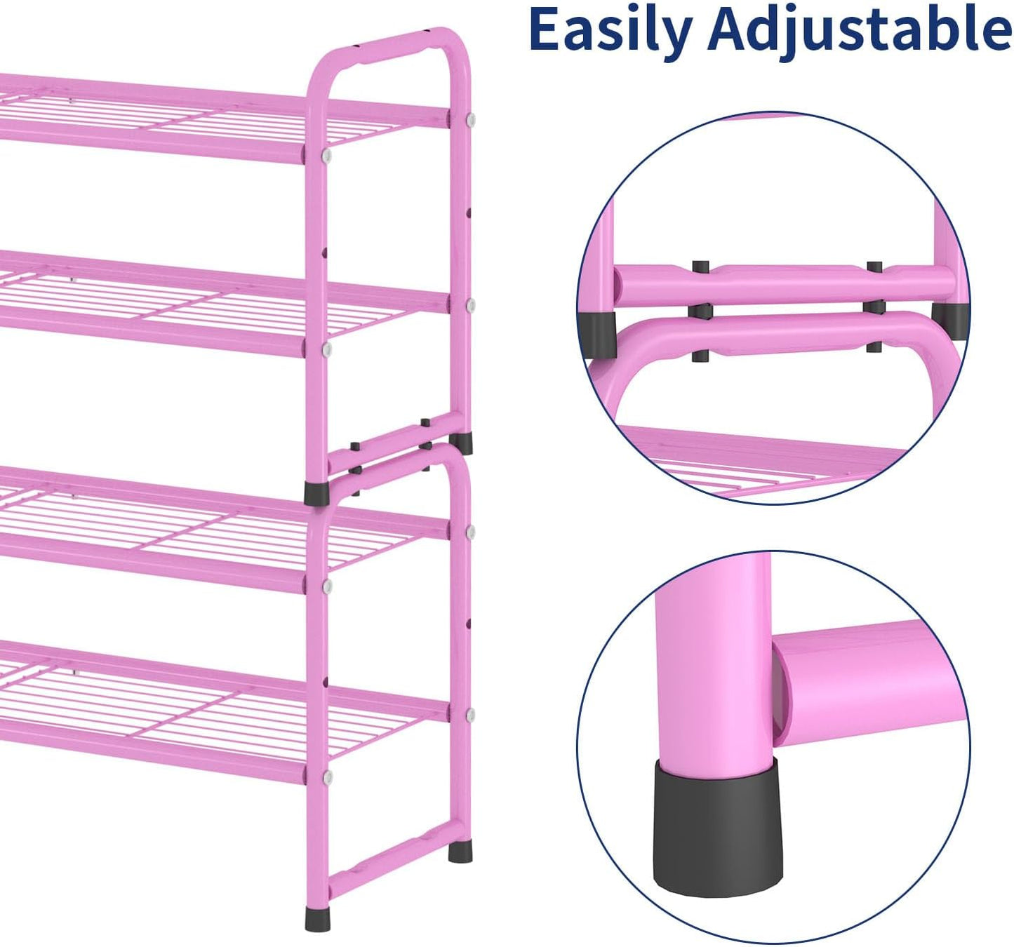 SUFAUY 2 Tier 33" Wide Shoe Rack, Closet Metal Wire, Stackable, Pink
