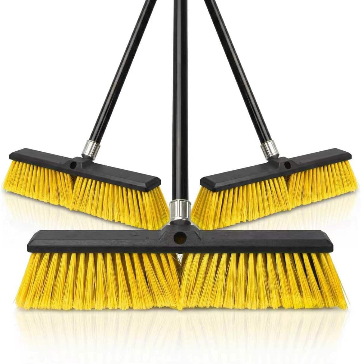 18" Push Broom Outdoor, Heavy Duty Broom with 62" Long Handle, Stiff Bristle Garage Broom for Patio Deck Driveway Concrete Floor Shop Warehouse Cleaning