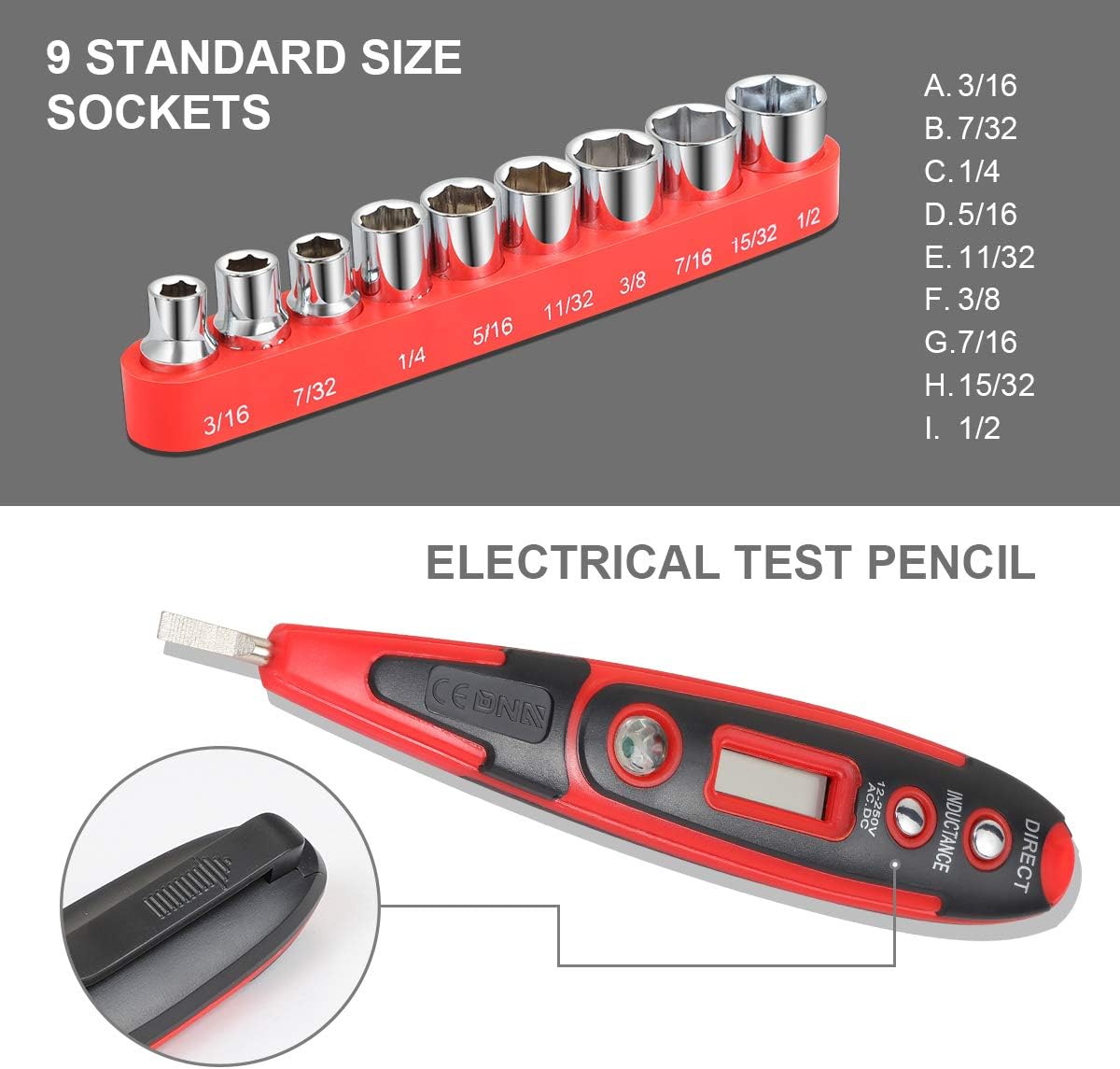 DNA MOTORING Red 46 PCs Home Tool Set Electonic Repair Precision Screwdriver Voltage Tester Hammer Plier DIY Kit (TOOLS-00011)