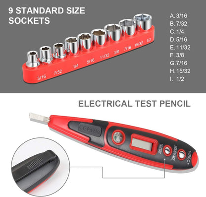 DNA MOTORING Red 46 PCs Home Tool Set Electonic Repair Precision Screwdriver Voltage Tester Hammer Plier DIY Kit (TOOLS-00011)