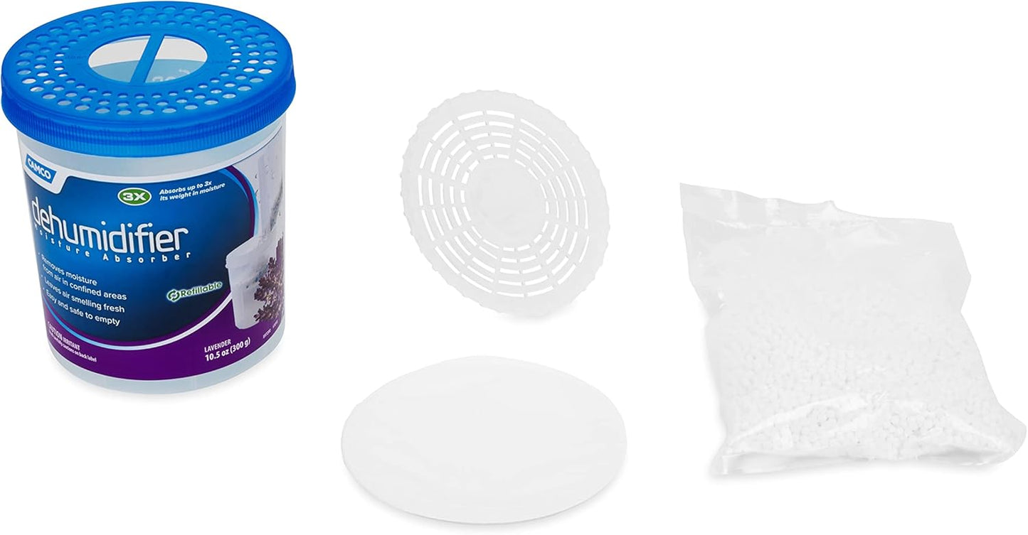 Camco Dehumidifier Moisture Absorber - Absorbs Up to 3x Its Weight in Water, Reduces Moisture and Humidity in Offices, Closets, Bathrooms, Kitchens, Boats, RVs and More – Refillable (44280)