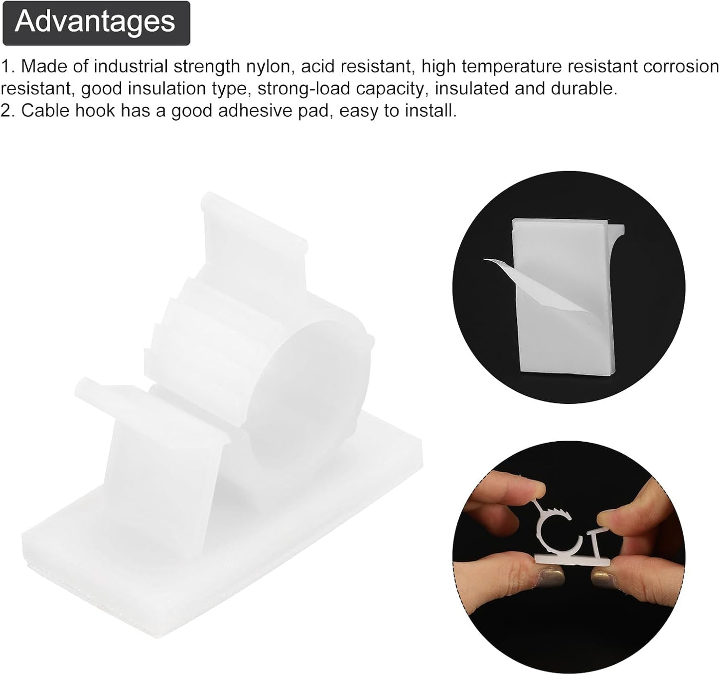 MECCANIXITY 25Pcs Cable Management Clips, 13-16mm Dia Self Adhesive Nylon Wire Holder, Adjustable Organizer Clamp for PC Desk Office, White