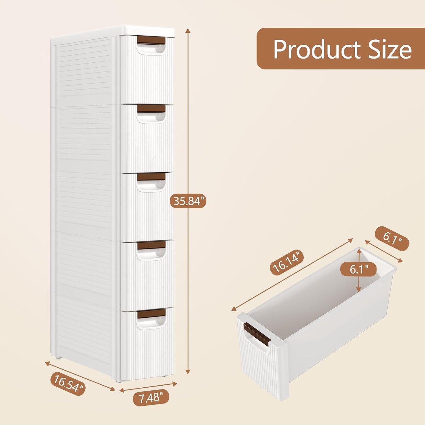 VECELO 3-Drawer Narrow Bathroom Storage Cabinet, Mobile Plastic Slim Rolling Organizer Cart with Built-in 4 Wheels for Living Room, Kitchen, Bathroom, Bedroom, Office, White(16.5" x 7.5" x 22.2")