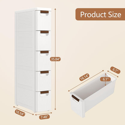 VECELO 3-Drawer Narrow Bathroom Storage Cabinet, Mobile Plastic Slim Rolling Organizer Cart with Built-in 4 Wheels for Living Room, Kitchen, Bathroom, Bedroom, Office, White(16.5" x 7.5" x 22.2")