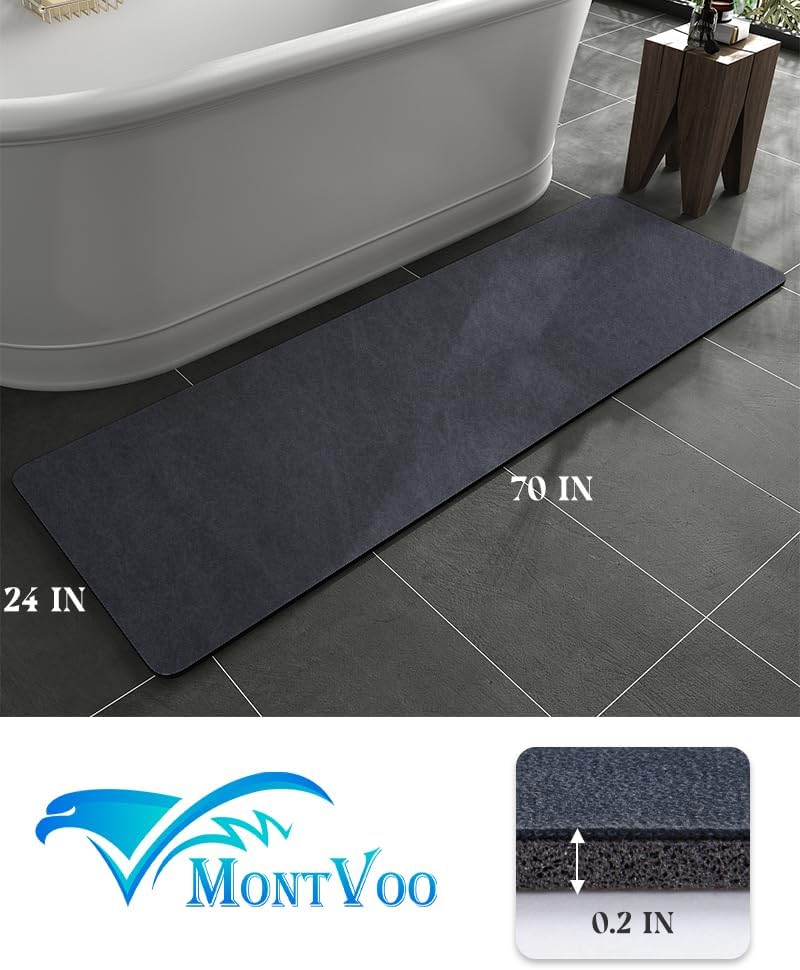 MontVoo -Bath Mat-Rubber Backing Non SlipThin Bathroom Rugs Fit Under Door- Quick Dry Absorbent Faux Suede Surface Grey Bathroom Floor Mats-Shower Rug for in Front of Bathtub Shower Gray 16x24
