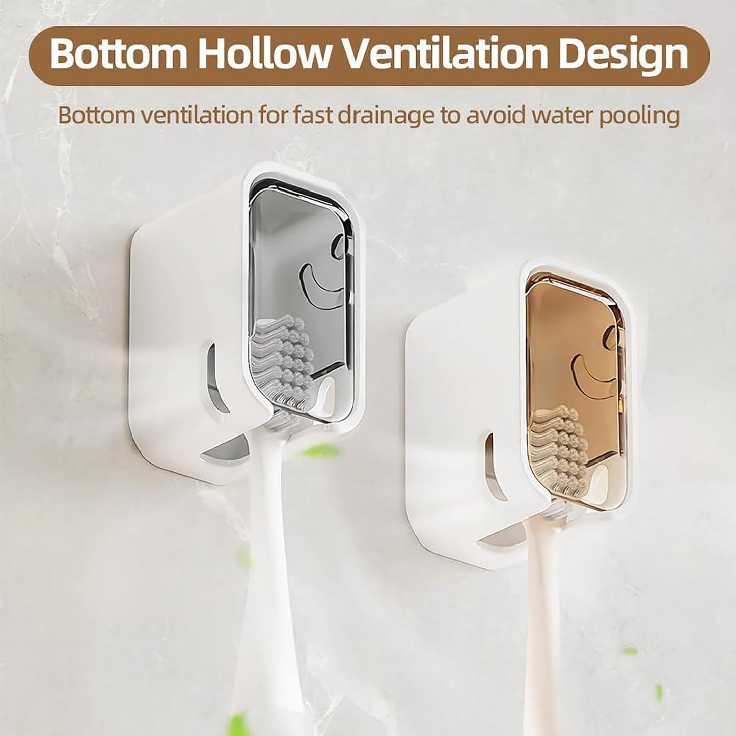 2 Pcs Toothbrush Holders for Bathroom, Toothbrush Holder Wall Mounted with Cover - Moisture-Proof and Dust-Proof Toothbrush Storage Organizer for Family & Travel
