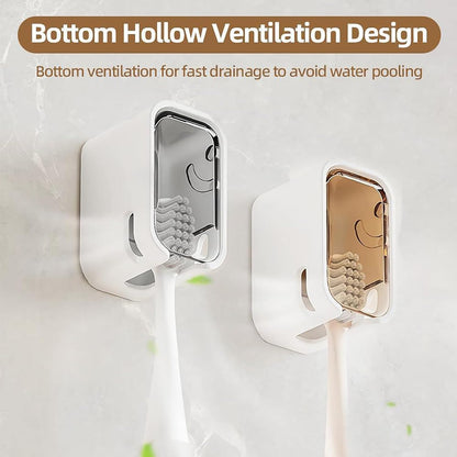 2 Pcs Toothbrush Holders for Bathroom, Toothbrush Holder Wall Mounted with Cover - Moisture-Proof and Dust-Proof Toothbrush Storage Organizer for Family & Travel
