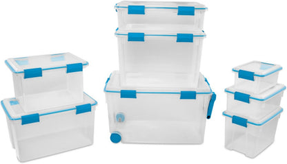 Sterilite 4-Pack Gasket Box, Home Storage Organizer Bins with Lids, 37 Quart – Stackable Clear Plastic Containers for Bedroom, Bathroom, Garage, Basement, or Attic