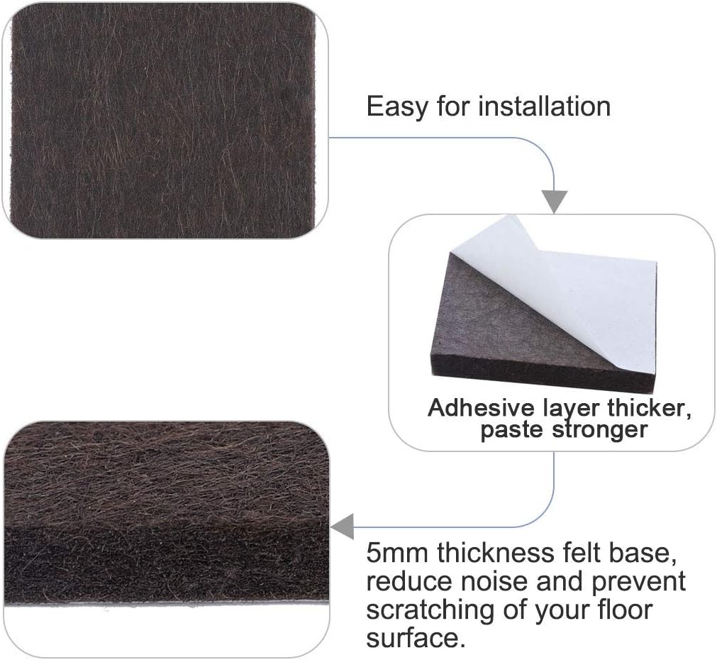 uxcell 16pcs Furniture Pads Square 1 1/2" Self-stick Non-slip Anti-scratch Felt Pads Floors Protector Dark Brown