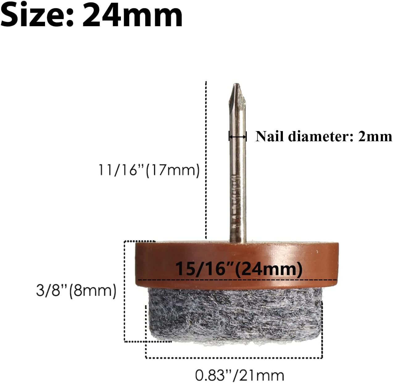 40pcs Round Heavy Duty Nail-on Felt Pad for Furniture Chair Table Leg Feet Floor Protectors Slide Smoothly (Black, Pad Diameter 18mm)