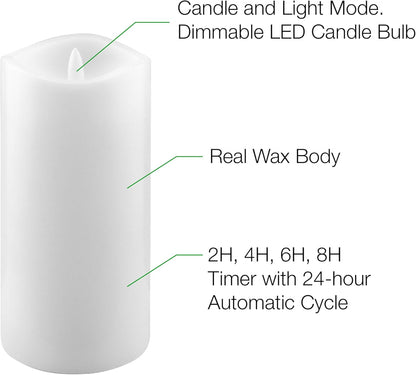 Stonebriar 6 Count White Real Wax 3x3 Flameless LED Pillar Candles with Remote and Timer