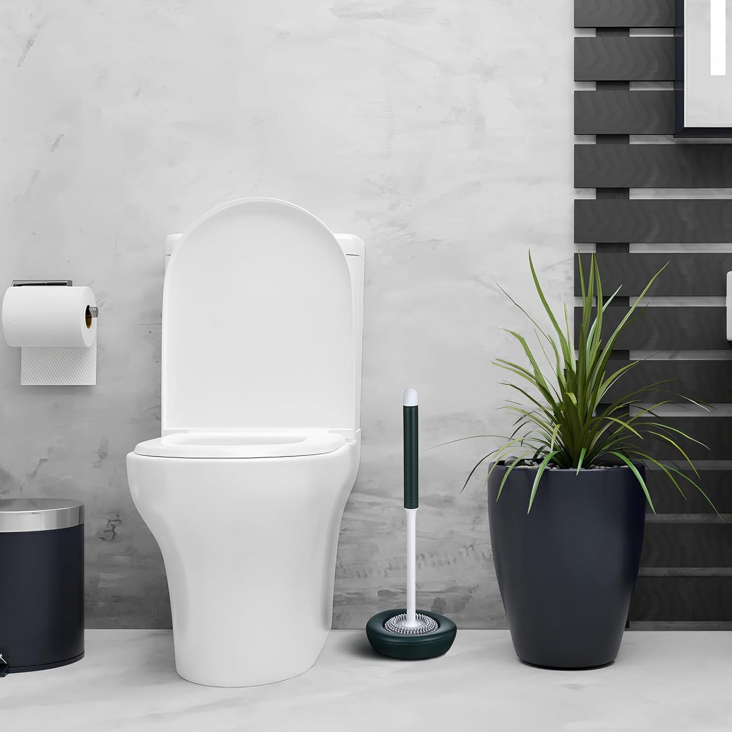 PRETYZOOM Silicone Toilet Brush and Holder with Bristles Round Head for Effortless Bathroom Cleaning Modern Minimalist Design Quick-Drying Base and Water-Resistant Toilet Bowl Scrubber