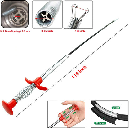 Upgrade 33 Inch Drain Snake Clog Remover with Stronger Claw, Flexible Grabber Tool with Bonus 60 Inch Drain Brush