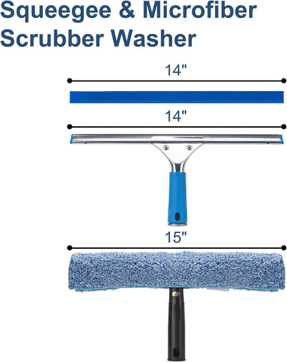 Professional Window Cleaning Kit, 14" Rubber Squeegee with 15" Microfiber Scrubber, Window Cleaning Tool for Home, Window Washing Equipment Commercial & Household Use