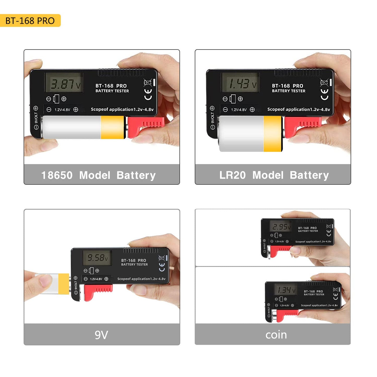 2PCS Battery Tester Checker Digital LCD Universal Battery Tester Monitor for AA AAA C D 9V 1.5V 1.2~4.8V Batteries Household Battery Testers Power Meter