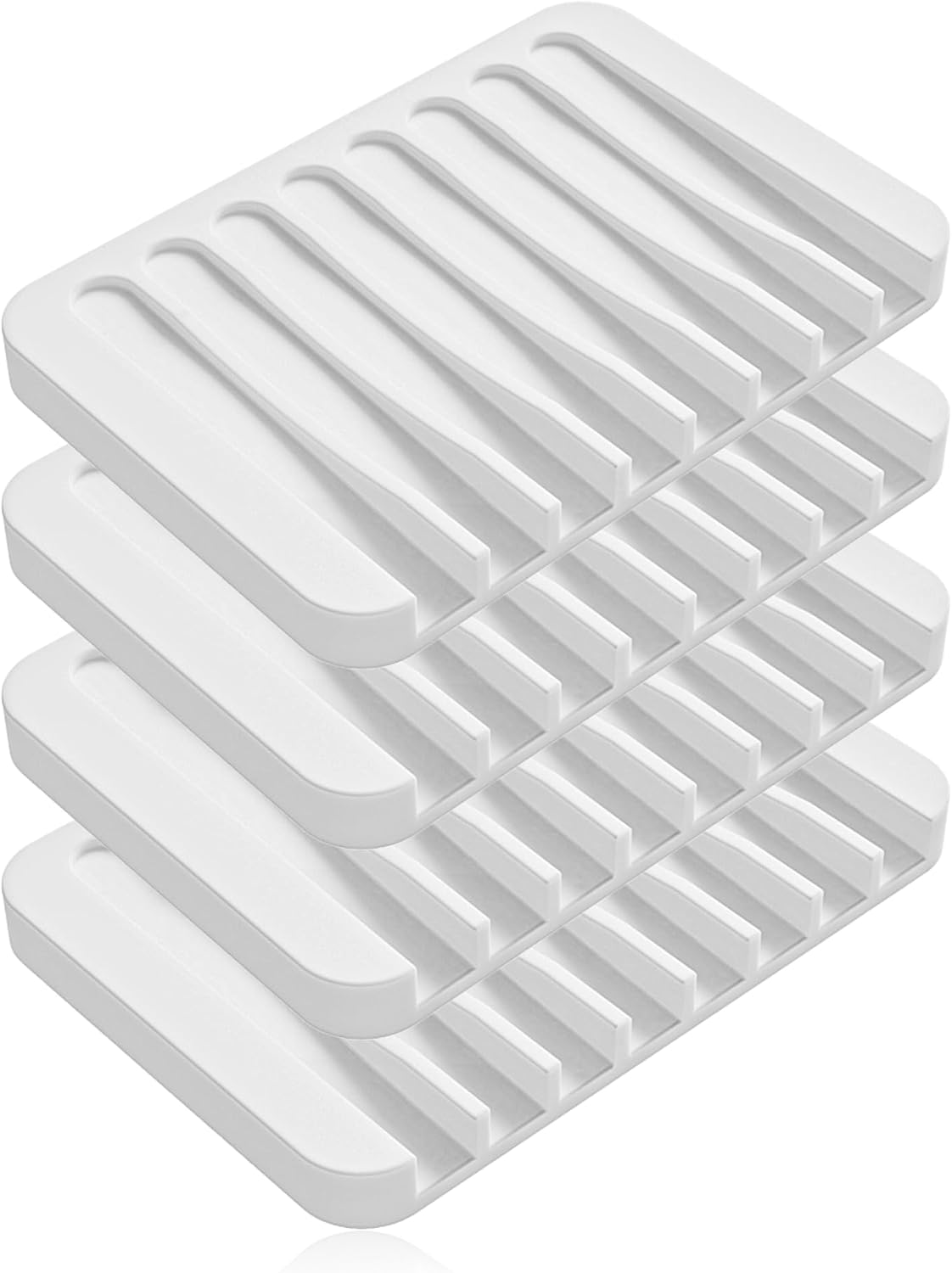4-Pack Self Draining Soap Dish for Shower Bathroom Waterfall Silicone Soap Saver Tray Sponge Holder for Kitchen Sink Non-Slip Easy Clean (Black and White)
