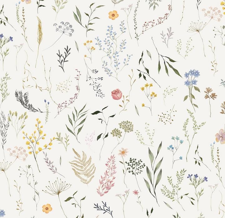 Dimoon 17.3''x78.7'' Vintage Peel and Stick Wallpaper Boho Beige Neutral Contact Paper White Floral Bird Wallpaper Removable Botanical Renter Friendly Modern Wall Paper Bedroom Bathroom Vinyl Roll