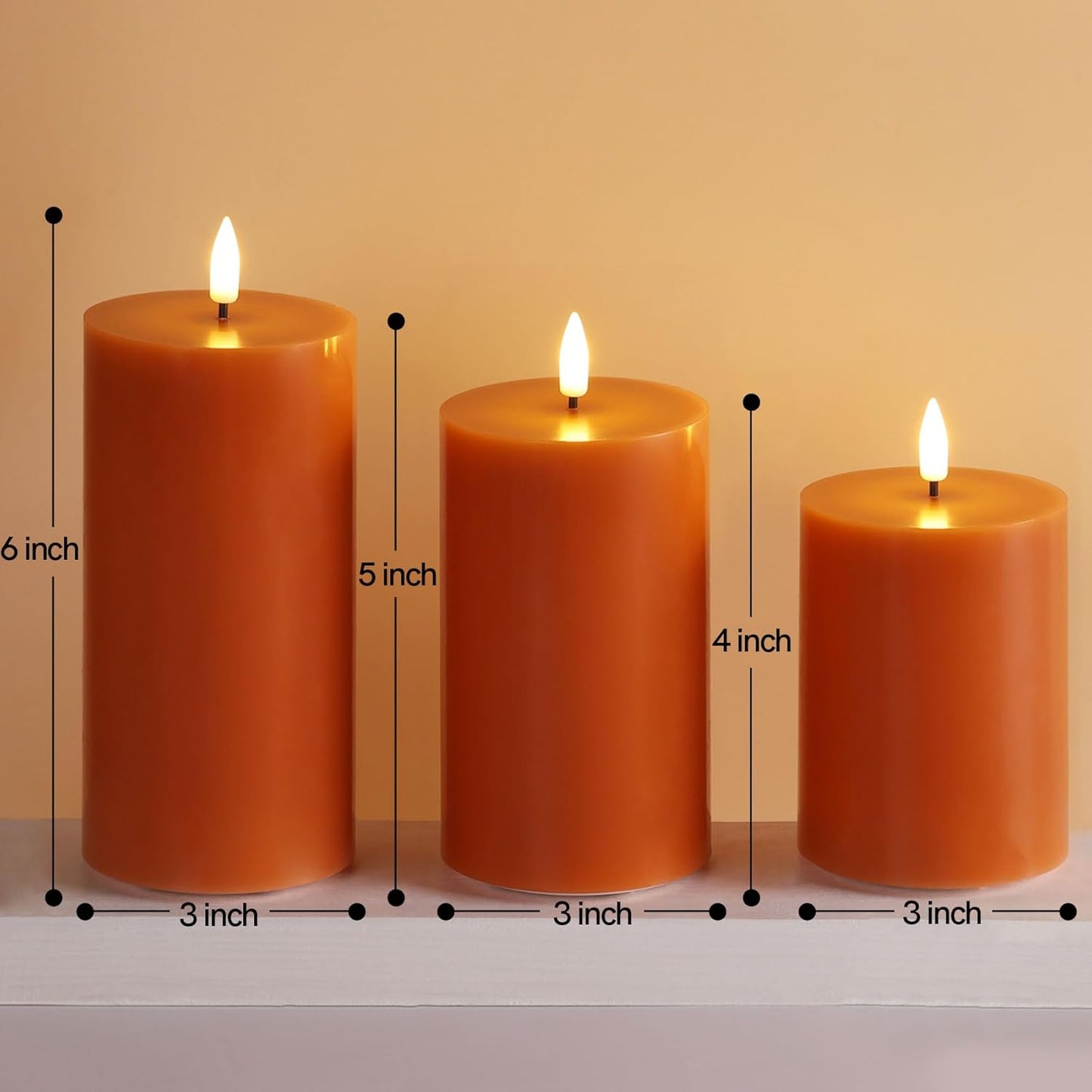 Black Flameless Pillar Candles with Remote, Flickering LED Wax Candles Battery Operated Set of 3