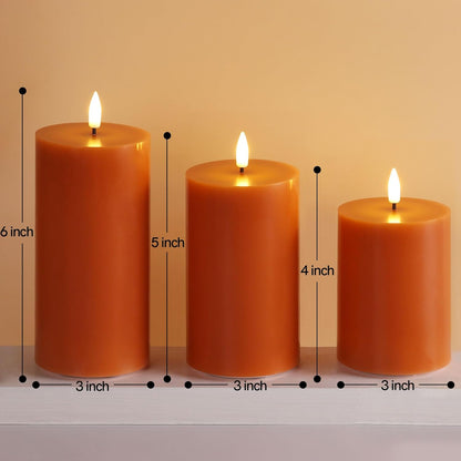 Black Flameless Pillar Candles with Remote, Flickering LED Wax Candles Battery Operated Set of 3
