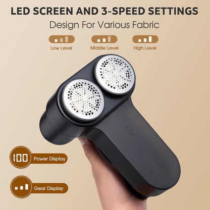 Rechargeable Fabric Shaver, Electric Lint Remover with Digital Display,Portable Sweater Defuzzer with 3 Speeds,6 Leaf Blades, Lint Shaver for Clothing,Furniture, Sofa,Sweater,Blanket…