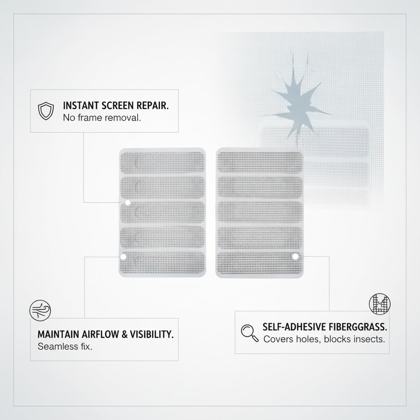 Self-Adhesive Fiberglass Screen Patch Kit for Windows and Doors, No-Frame Removal Repair, Multicolor Mesh Covers