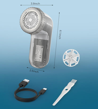 BEAUTURAL Fabric Shaver and Lint Remover, Sweater Defuzzer with 2-Speeds, 2 Replaceable Stainless Steel Blades, Battery Operated, Remove Clothes Fuzz, Lint Balls, Pills, Bobbles Gray