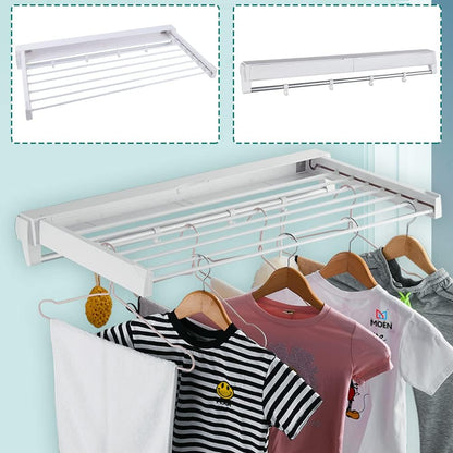 Wall Mounted Drying Rack Clothing for Laundry Foldable, Collapsible Clothes Drying Rack Folding Indoor, Laundry Dryer Hanger Rack with 7 Rods, for Laundry/Bathroom